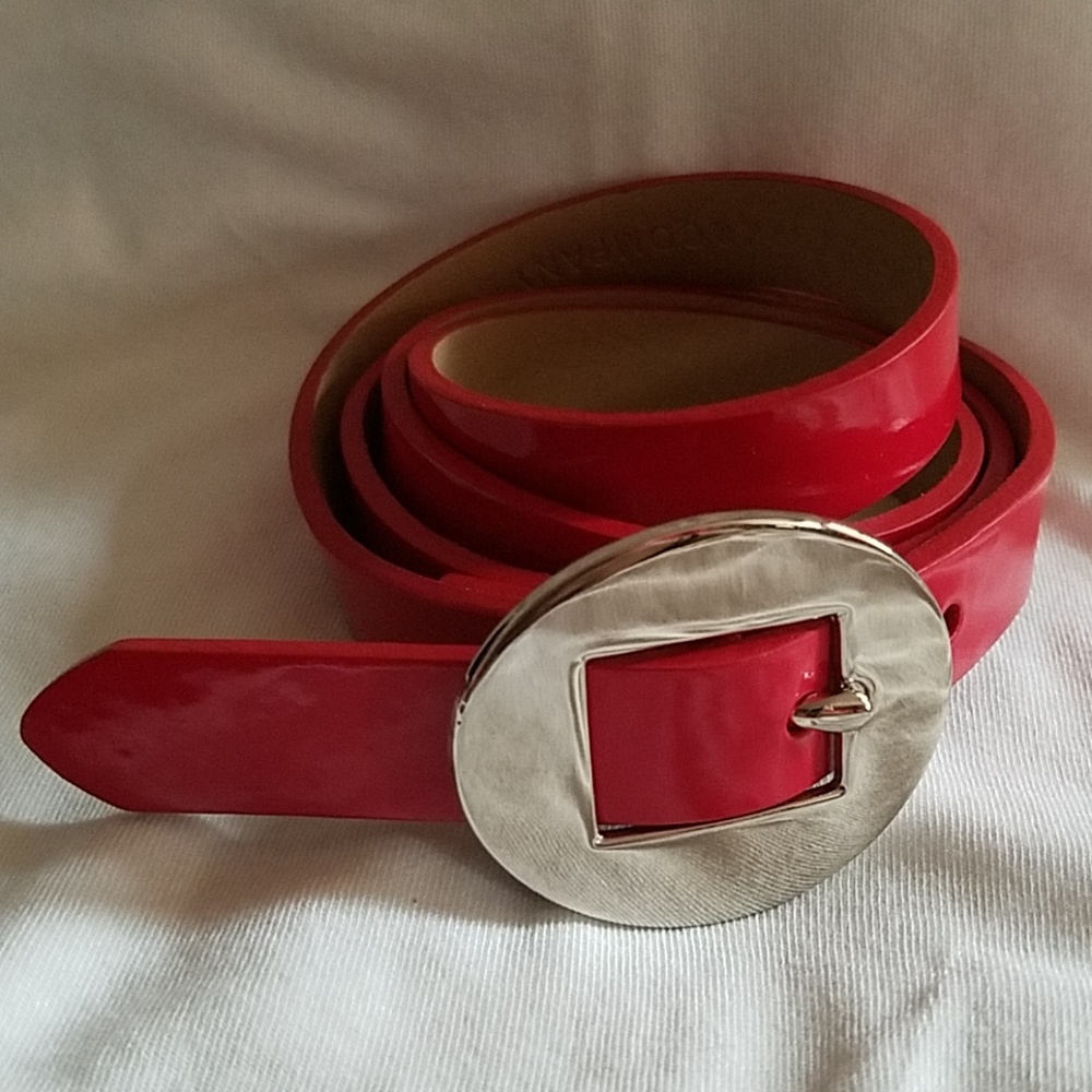 Glossy Oval Buckle Belt - Red